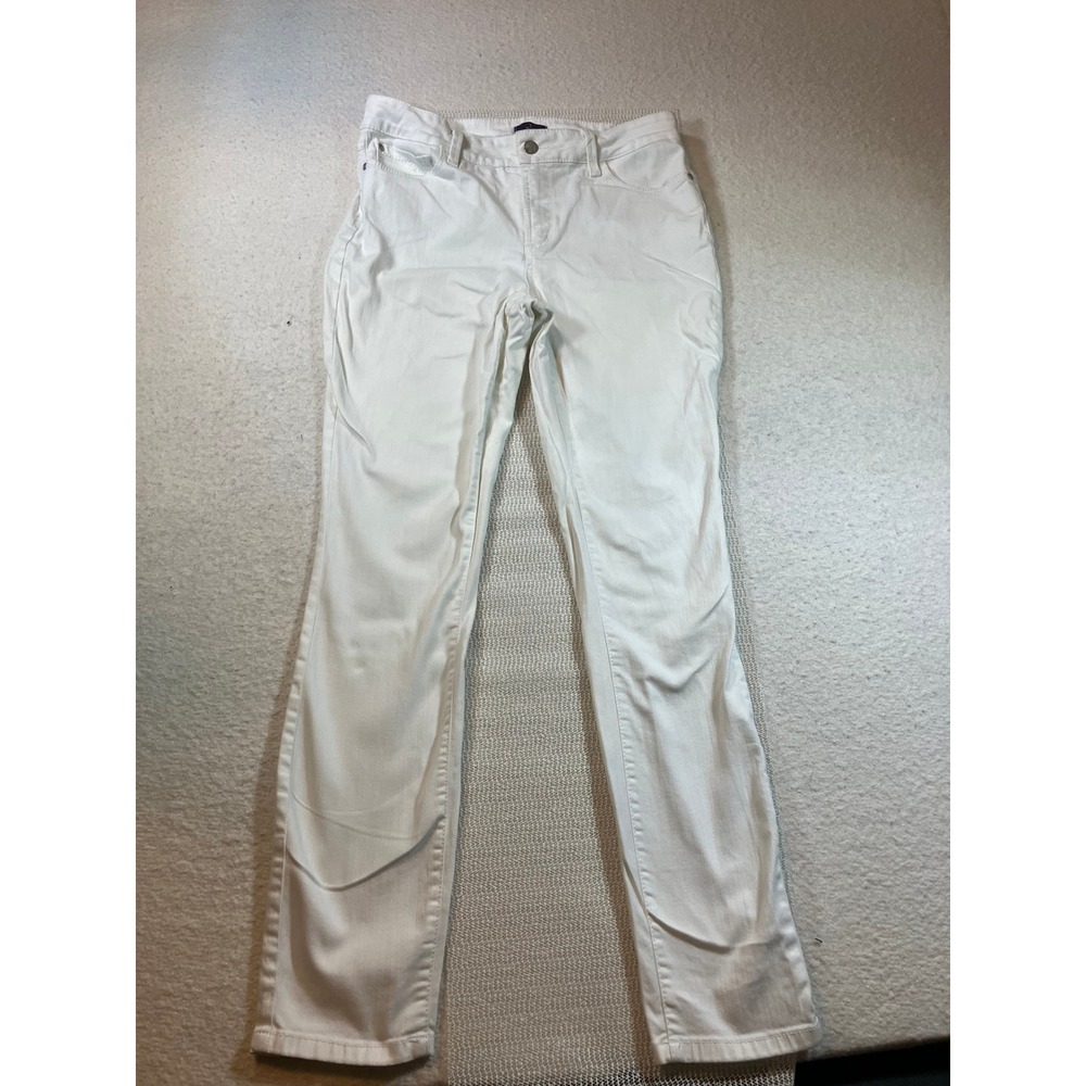 NYDJ Womens White Denim Jeans Size 10 Straight Leg Mid Rise